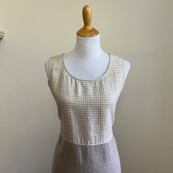 Vintage Carol Anderson California 100% Linen Cottagecore Checkered Neutral Dress - Picture 4 of 11
